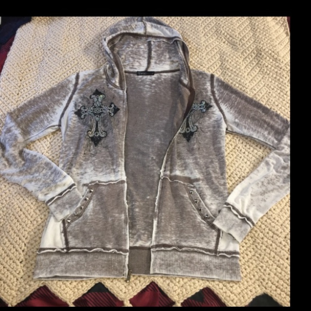 Vocal Jacket Gray Lightweight Studs & Rhinestones Fleur De Lis Accent Medium